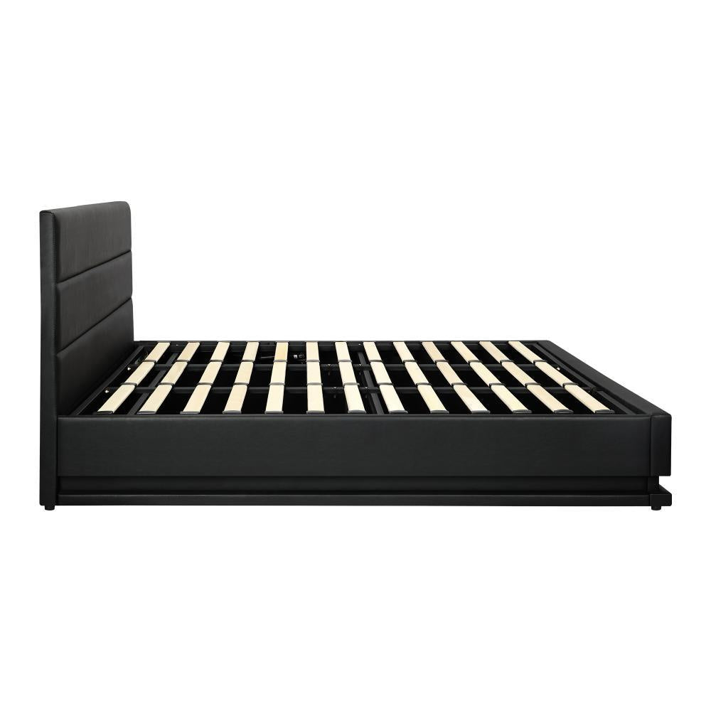 King Bed Frame Gas Lift RGB Storage Space Black