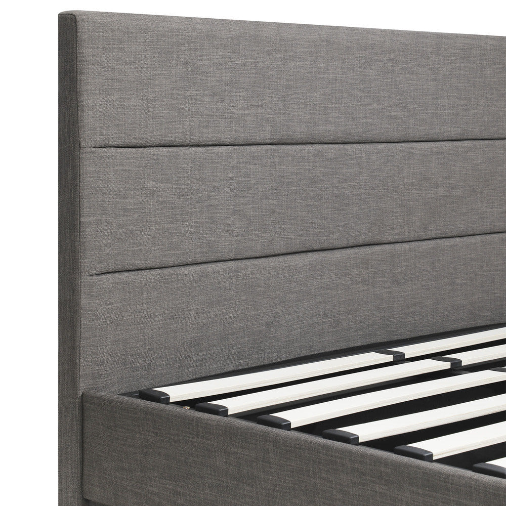 Oikiture King Bed Frame with Gas Lift LED Storage Space Grey
