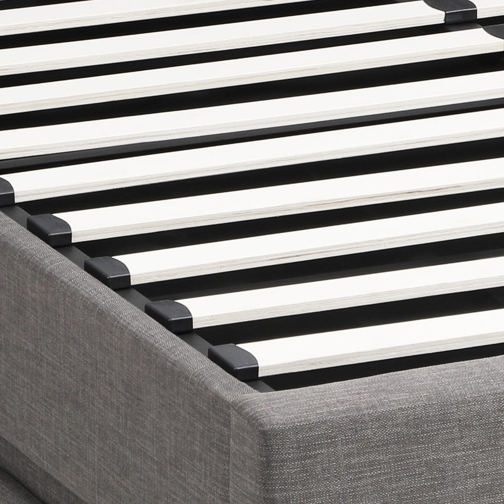 Oikiture King Bed Frame with Gas Lift LED Storage Space Grey
