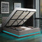 Oikiture King Bed Frame with Gas Lift LED Storage Space Grey