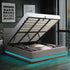 Oikiture King Bed Frame with Gas Lift LED Storage Space Grey