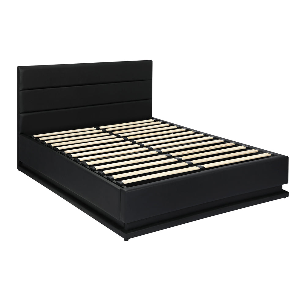Queen Bed Frame Gas Lift RGB Storage Space Black