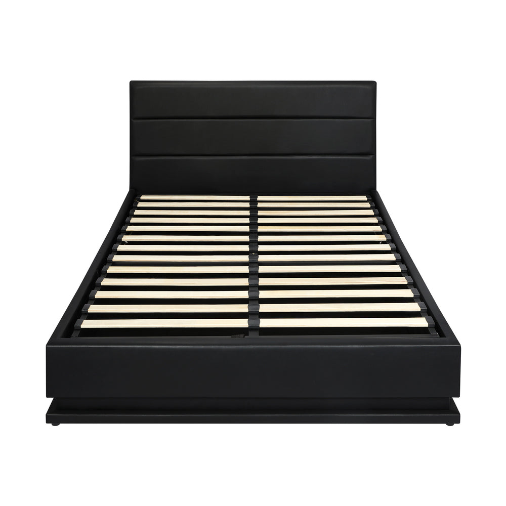 Queen Bed Frame Gas Lift RGB Storage Space Black