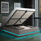 Oikiture Queen Bed Frame with Gas Lift LED Storage Space Grey