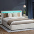 Bed Frame RGB LED Double Size Gas Lift Storage Base White