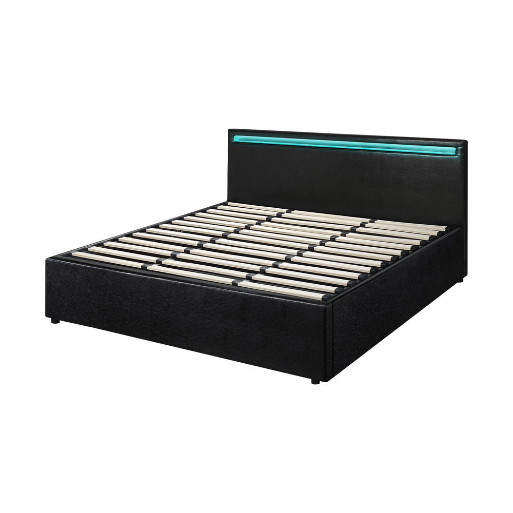 Bed Frame RGB LED King Size Gas Lift Storage Base Black