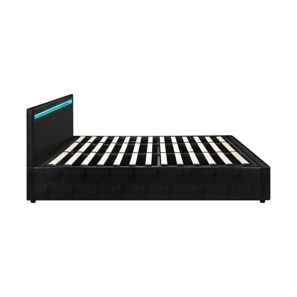 Bed Frame RGB LED King Size Gas Lift Storage Base Black
