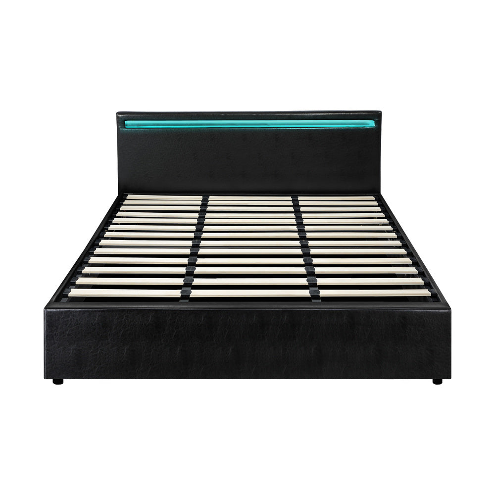 Bed Frame RGB LED King Size Gas Lift Storage Base Black