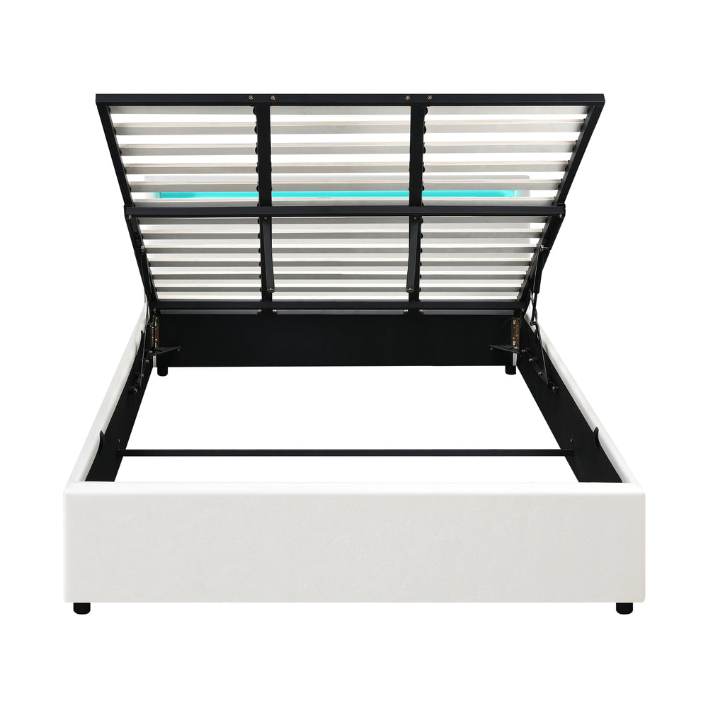 Bed Frame RGB LED King Size Gas Lift Storage Base White
