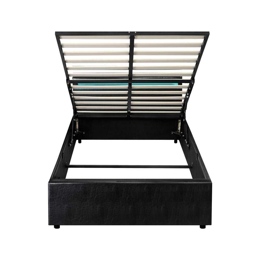 Bed Frame RGB LED King Single Gas Lift Storage Base Black