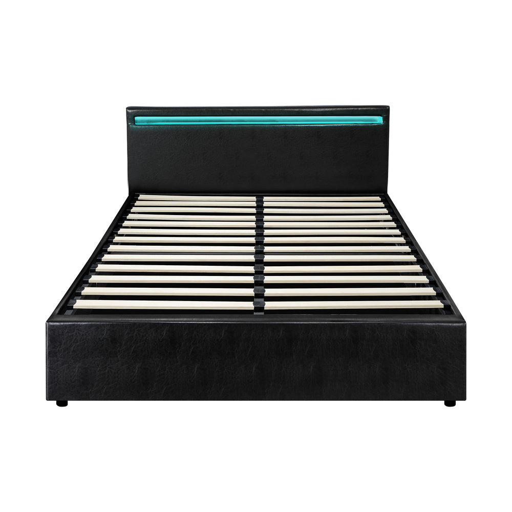 Bed Frame RGB LED Queen Size Gas Lift Storage Base Black