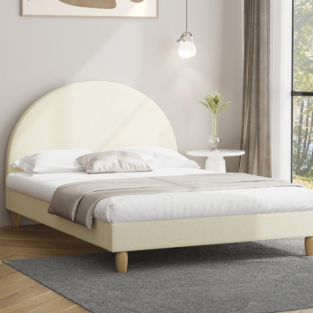 Bed Frame Double Size Arched Bedhead Beige Fabric