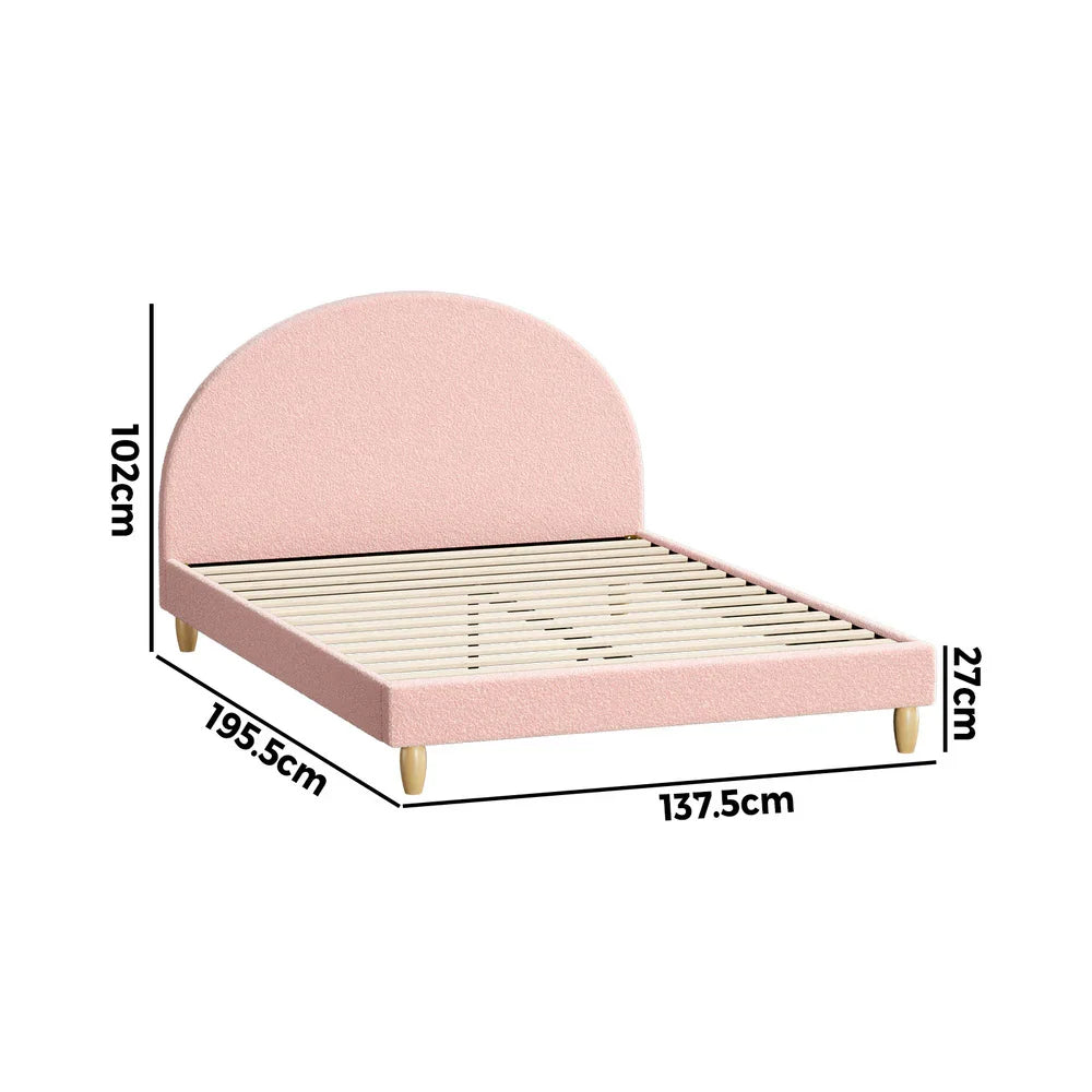 Bed Frame Double Size Bed Platform Arched Bedhead Pink Boucle