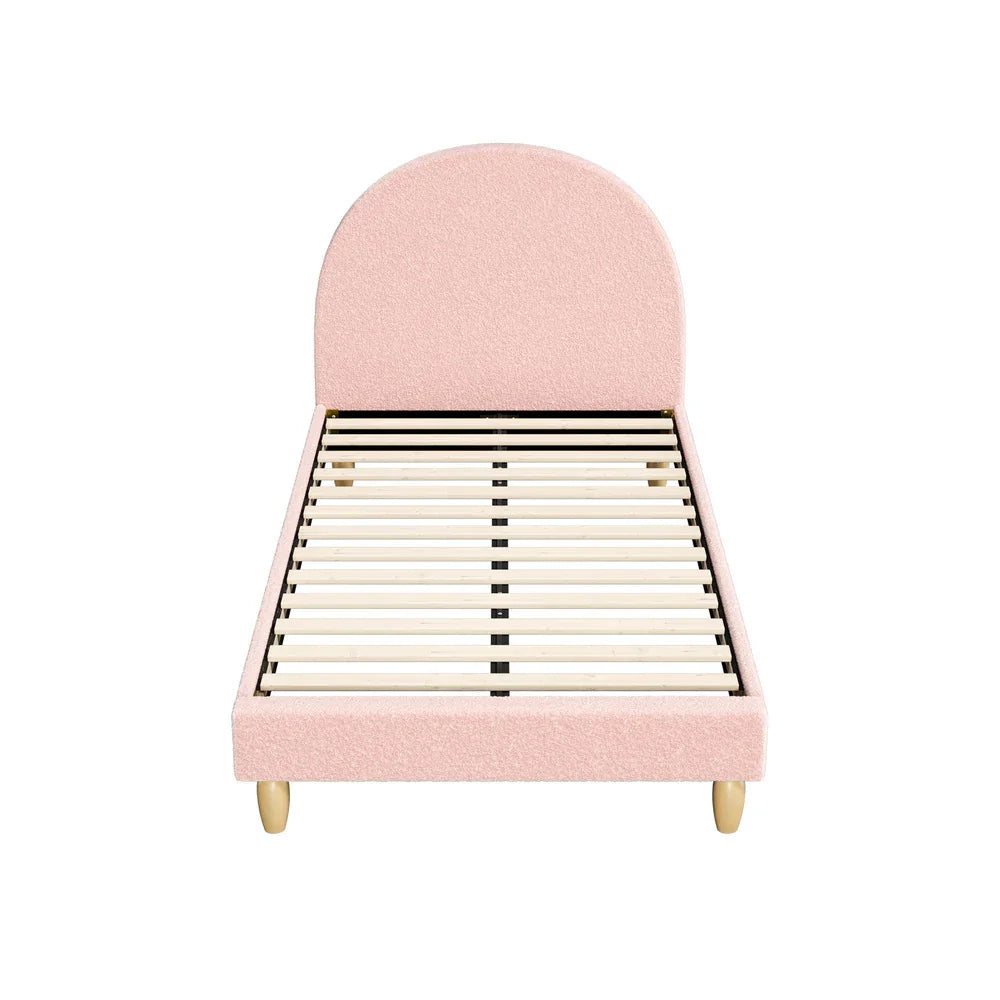 Bed Frame King Single Bed Platform Arched Bedhead Pink Boucle