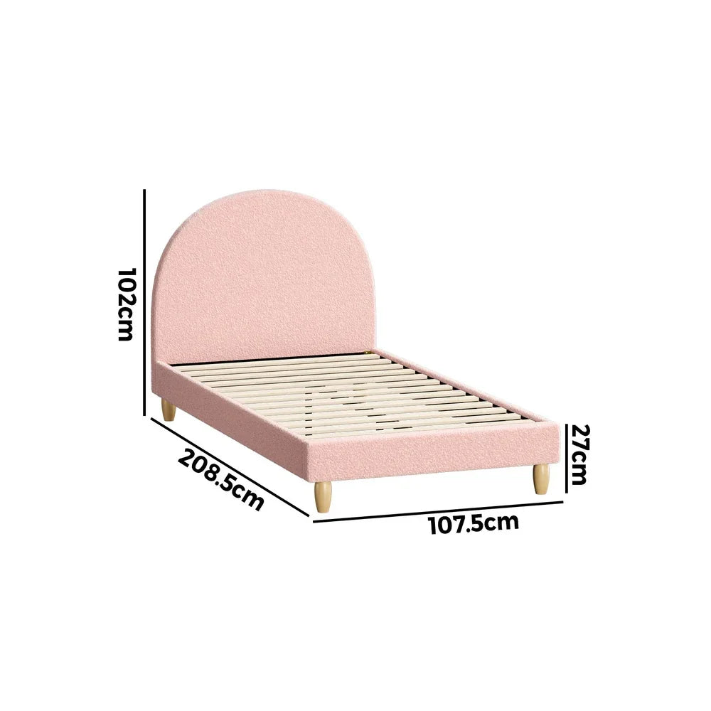 Bed Frame King Single Bed Platform Arched Bedhead Pink Boucle