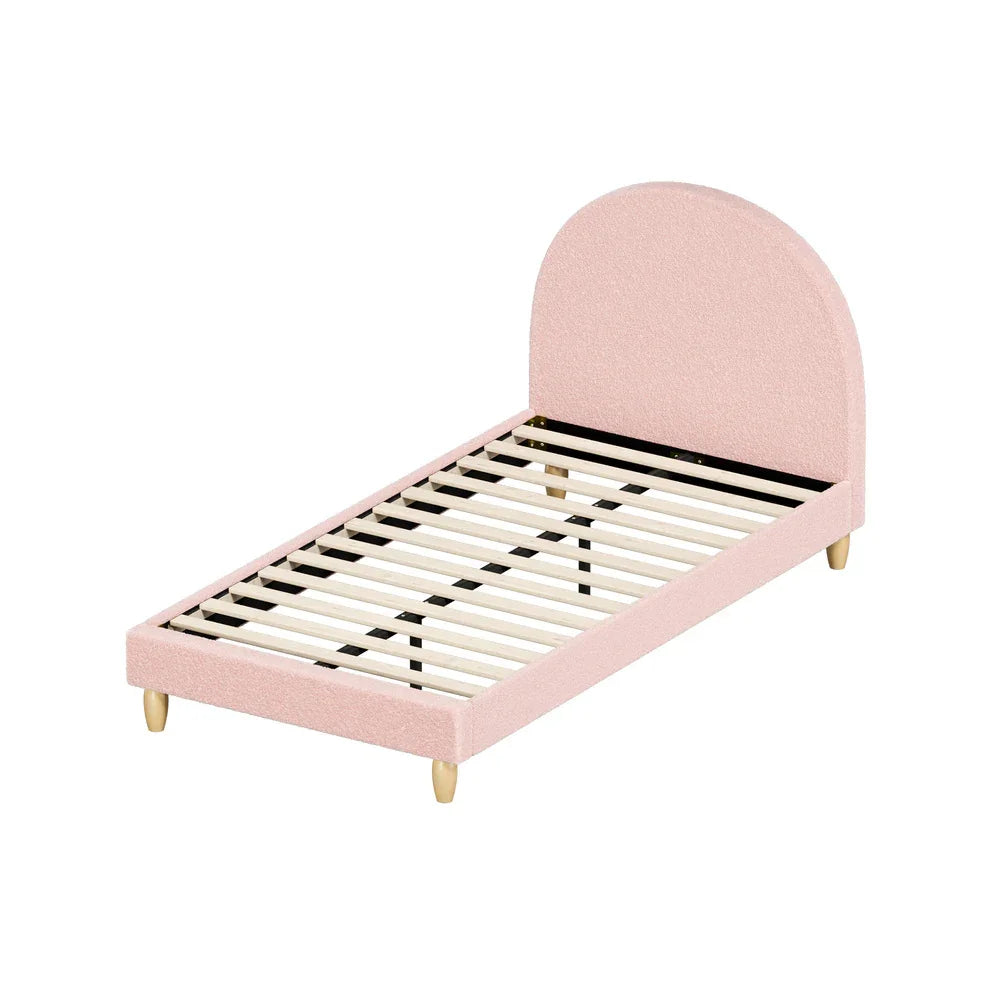 Bed Frame King Single Bed Platform Arched Bedhead Pink Boucle