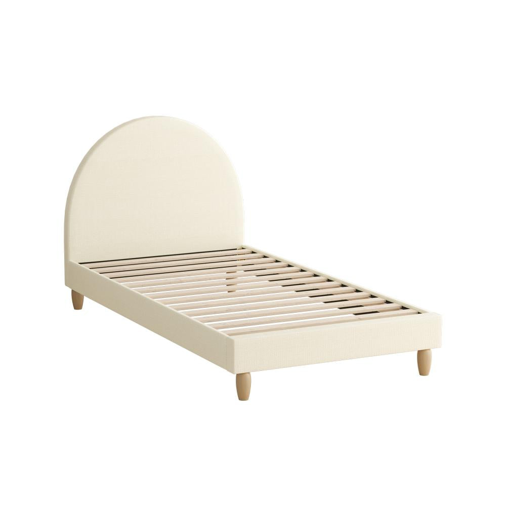 Bed Frame Single Size Arched Bedhead Beige Fabric