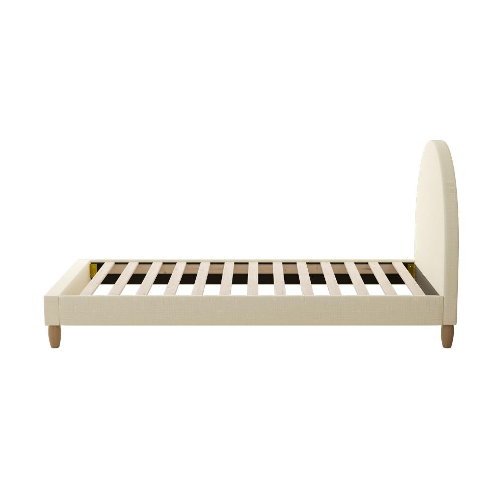 Bed Frame Single Size Arched Bedhead Beige Fabric