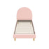 Boucle Bed Frame – Single, Arched Headboard, Solid Wood Slats, Pink
