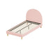 Boucle Bed Frame – Single, Arched Headboard, Solid Wood Slats, Pink