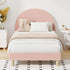 Boucle Bed Frame – Single, Arched Headboard, Solid Wood Slats, Pink