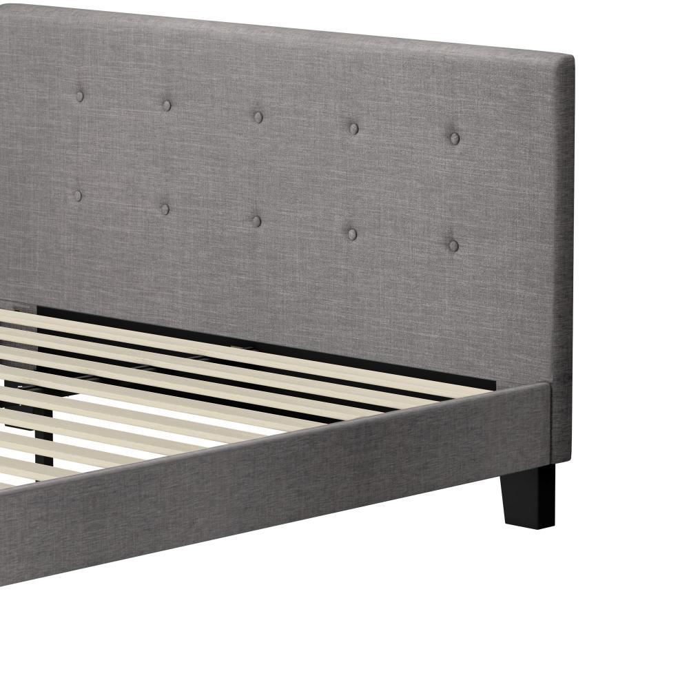 Bed Frame Double Size Wooden Fabric Grey
