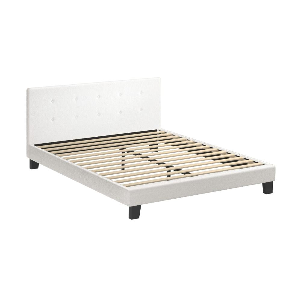 Bed Frame Double Size White Boucle