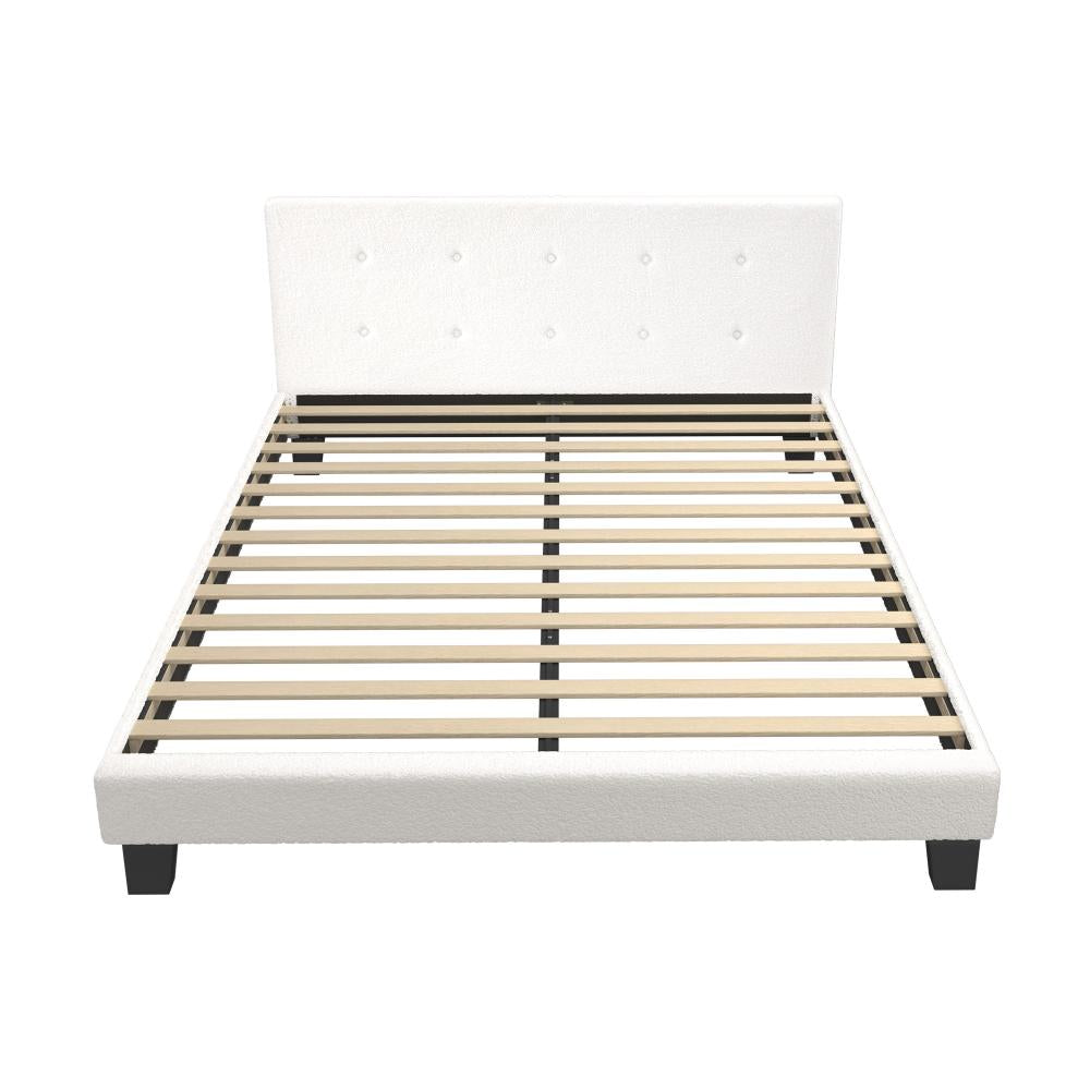 Bed Frame Double Size White Boucle