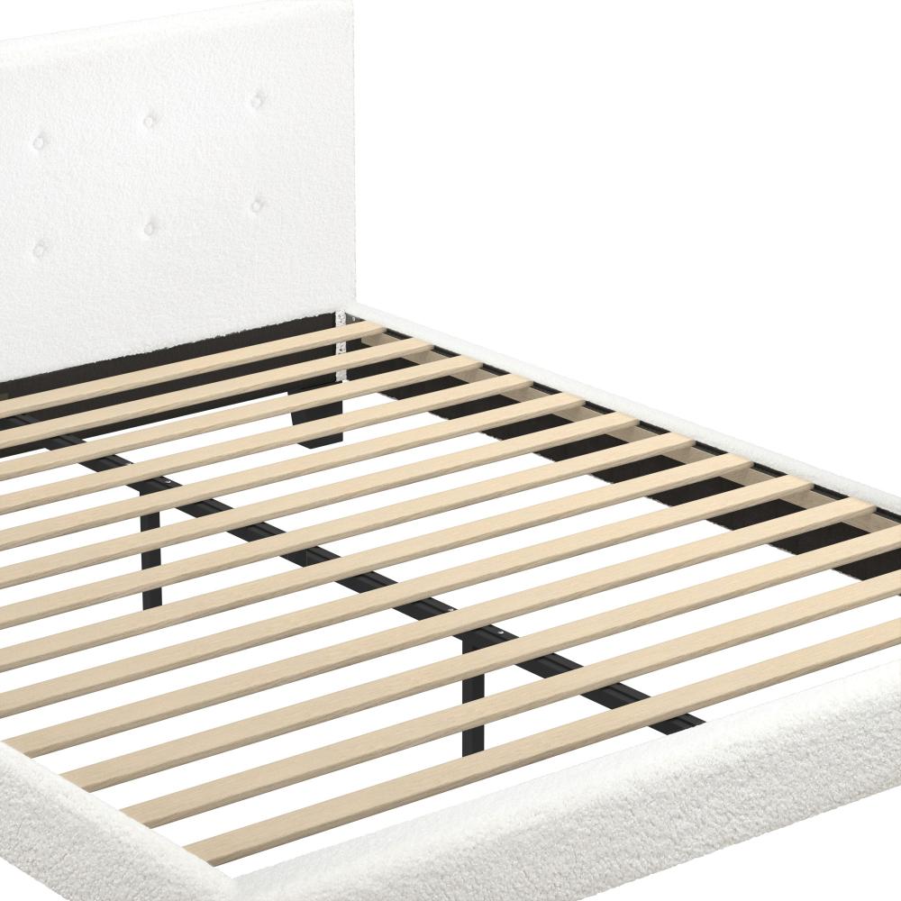 Bed Frame Double Size White Boucle
