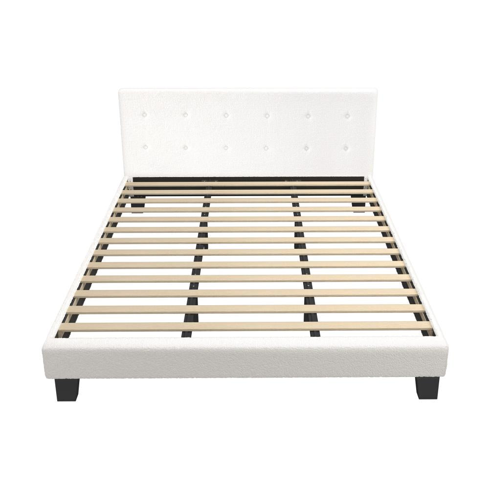 Bed Frame King Size White Boucle