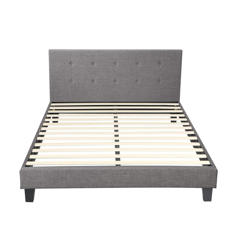 Bed Frame Queen Size Wooden Fabric Grey