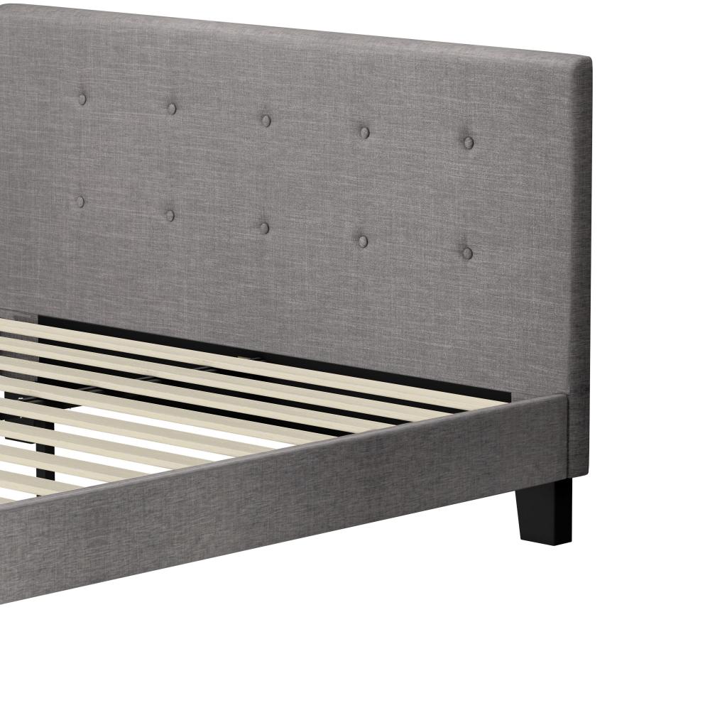 Bed Frame Queen Size Wooden Fabric Grey