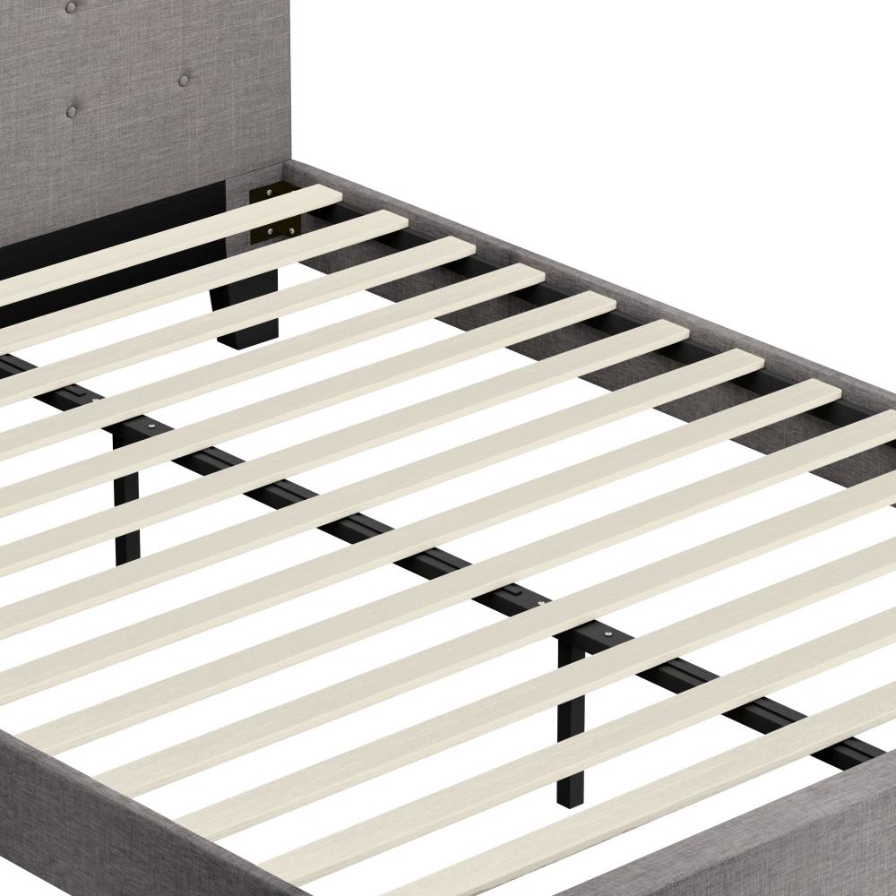 Bed Frame Queen Size Wooden Fabric Grey