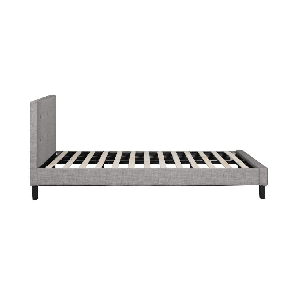 Bed Frame Queen Size Wooden Fabric Grey
