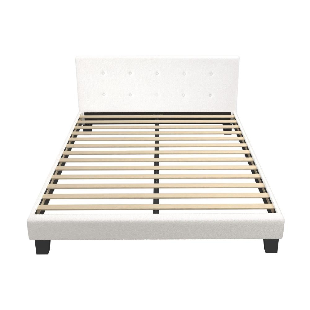 Bed Frame Queen Size White Boucle