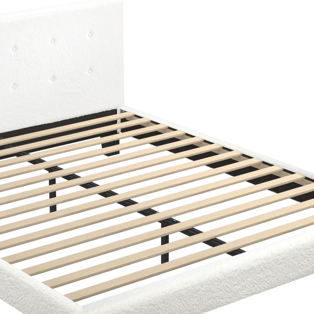Bed Frame Queen Size White Boucle
