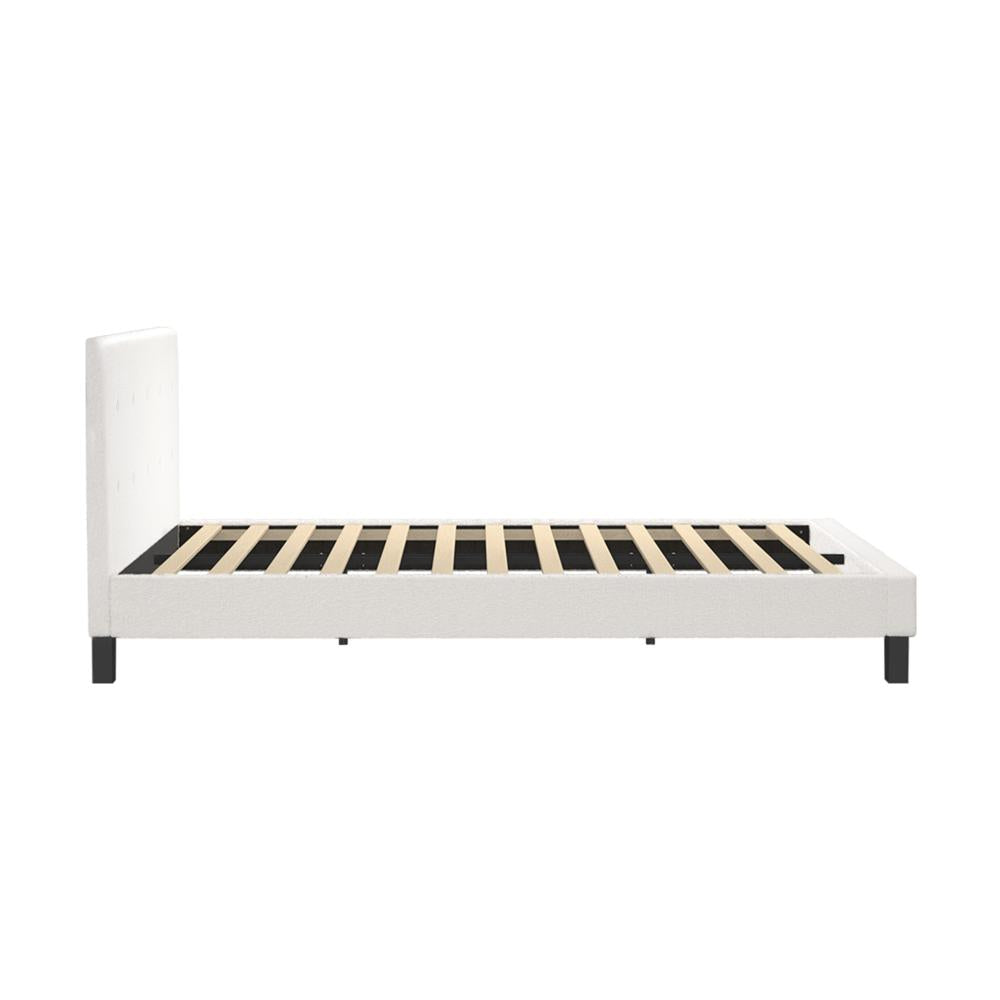 Bed Frame Queen Size White Boucle