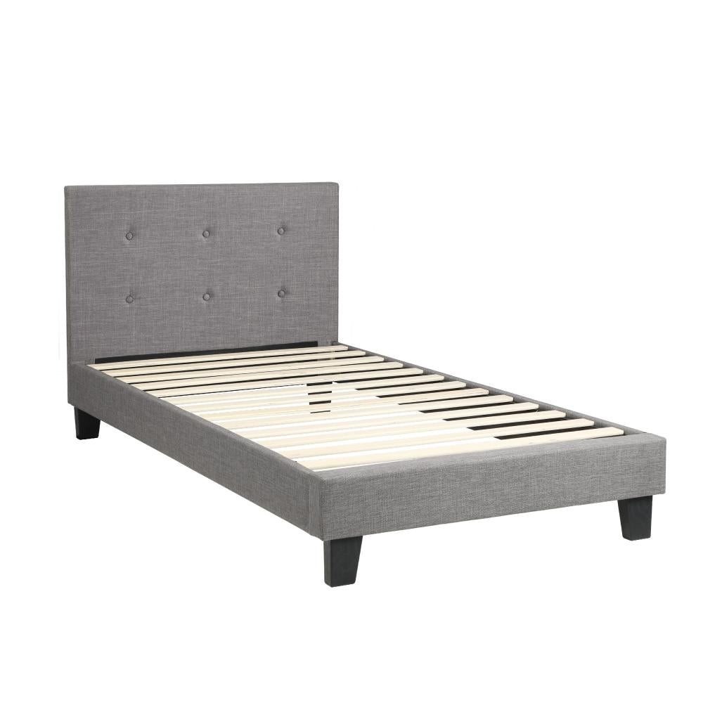 Bed Frame Single Size Wooden Fabric Grey