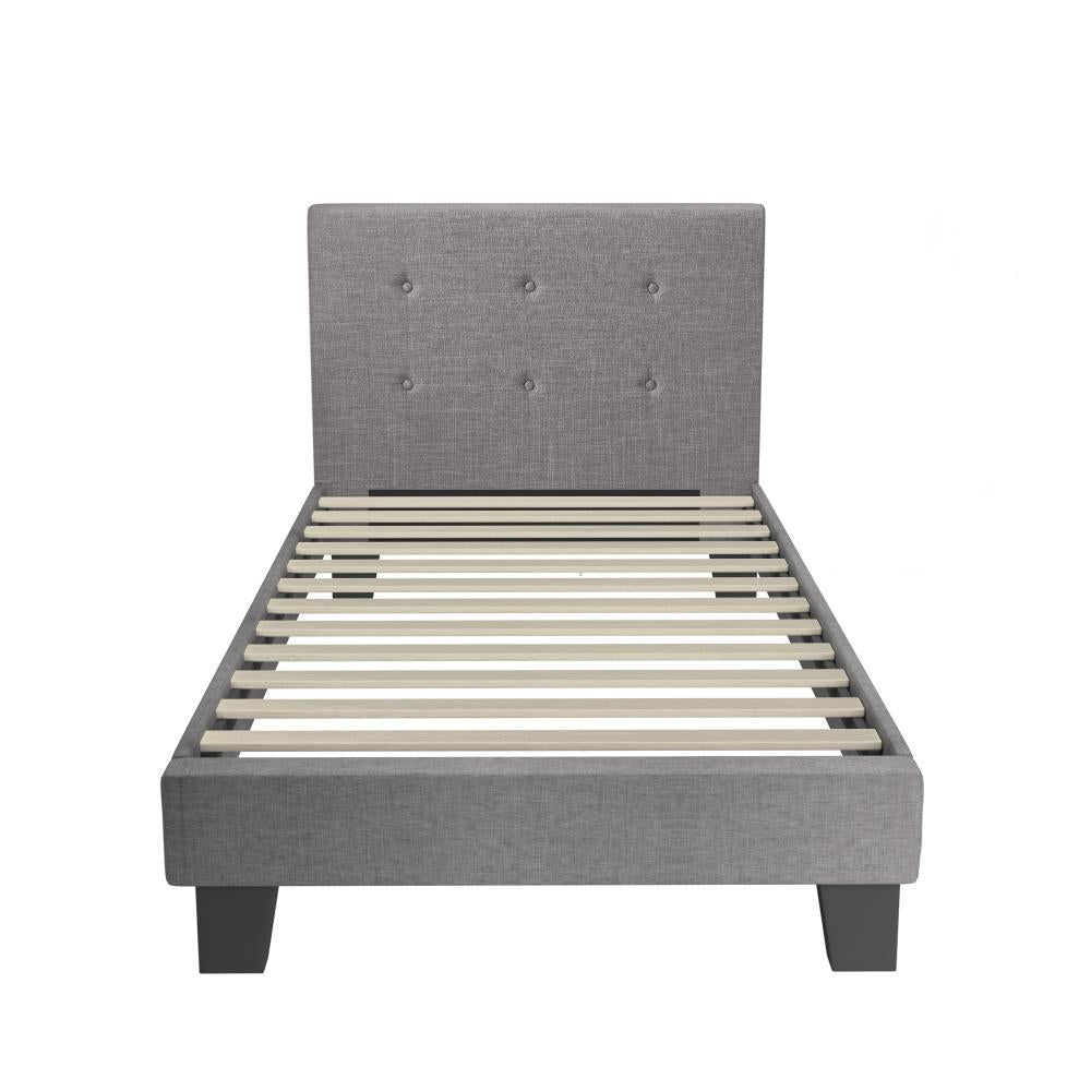 Bed Frame Single Size Wooden Fabric Grey