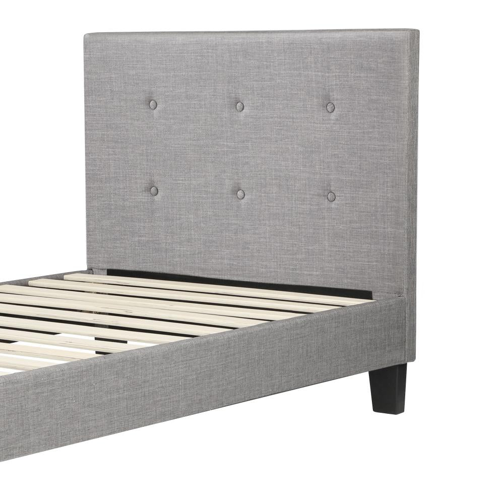 Bed Frame Single Size Wooden Fabric Grey