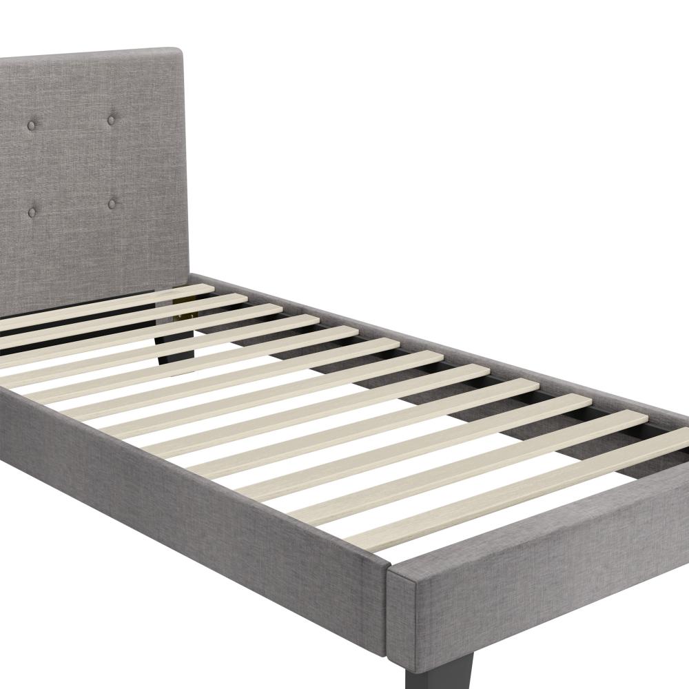 Bed Frame Single Size Wooden Fabric Grey