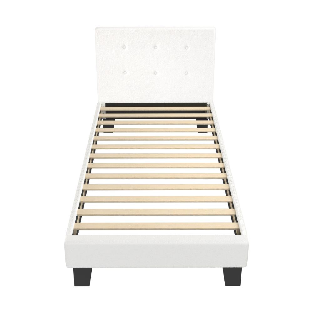 Bed Frame Single Size White Boucle