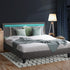 Bed Frame RGB LED Double Size Wooden Grey Fabric