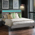 Bed Frame RGB LED Queen Size Wooden Grey Fabric