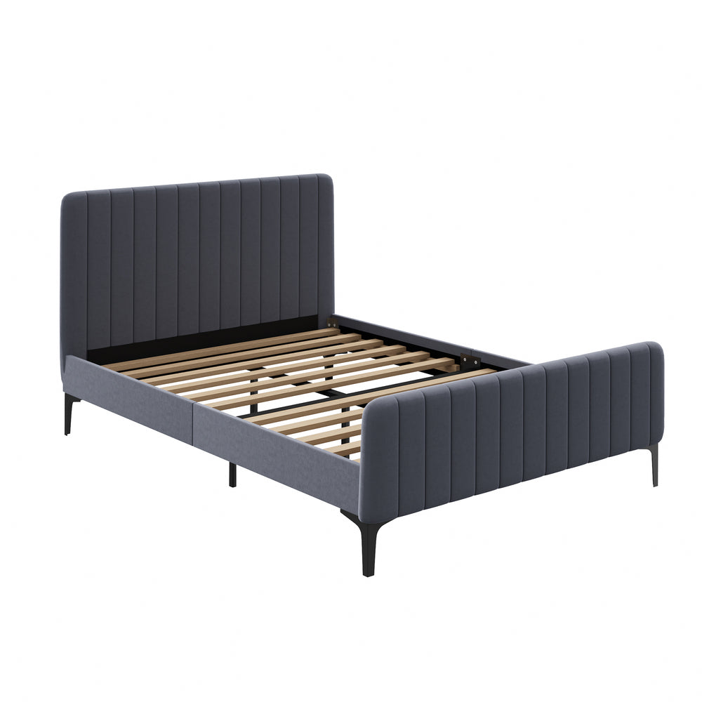 Bed Frame Double Size Beds Platform Velvet Fabric Grey
