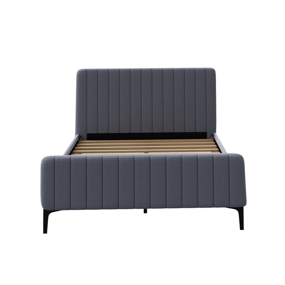 Bed Frame Double Size Beds Platform Velvet Fabric Grey