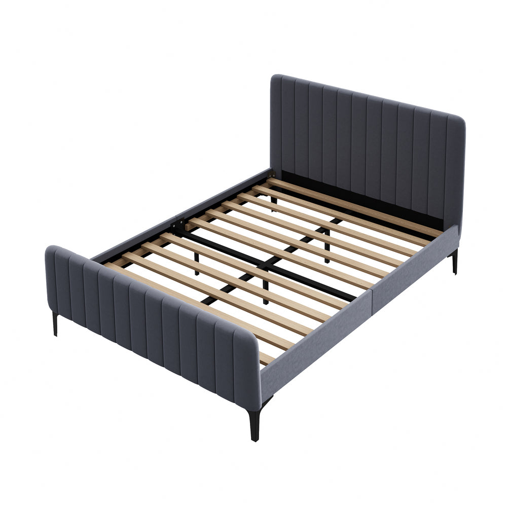 Bed Frame Double Size Beds Platform Velvet Fabric Grey