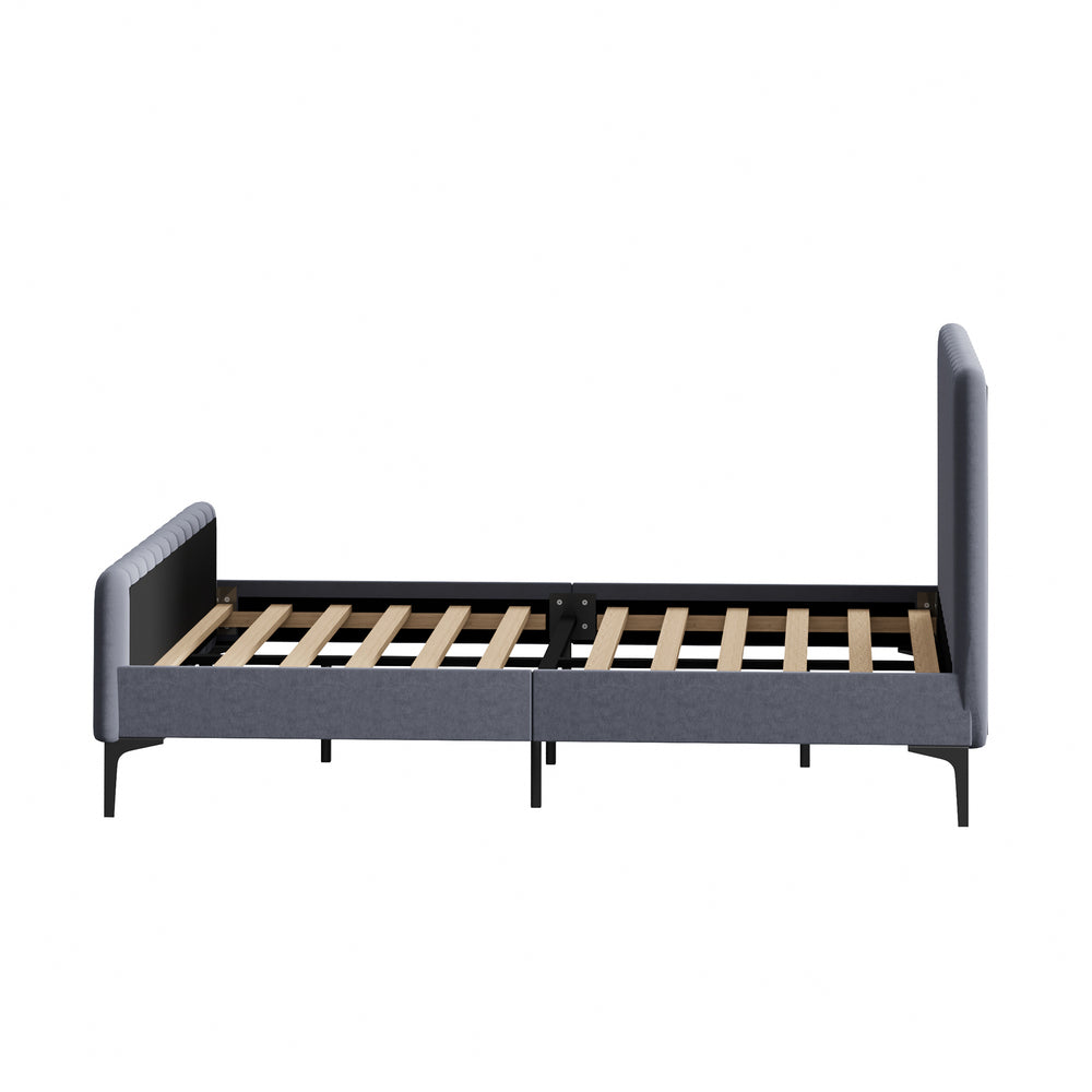 Bed Frame Double Size Beds Platform Velvet Fabric Grey