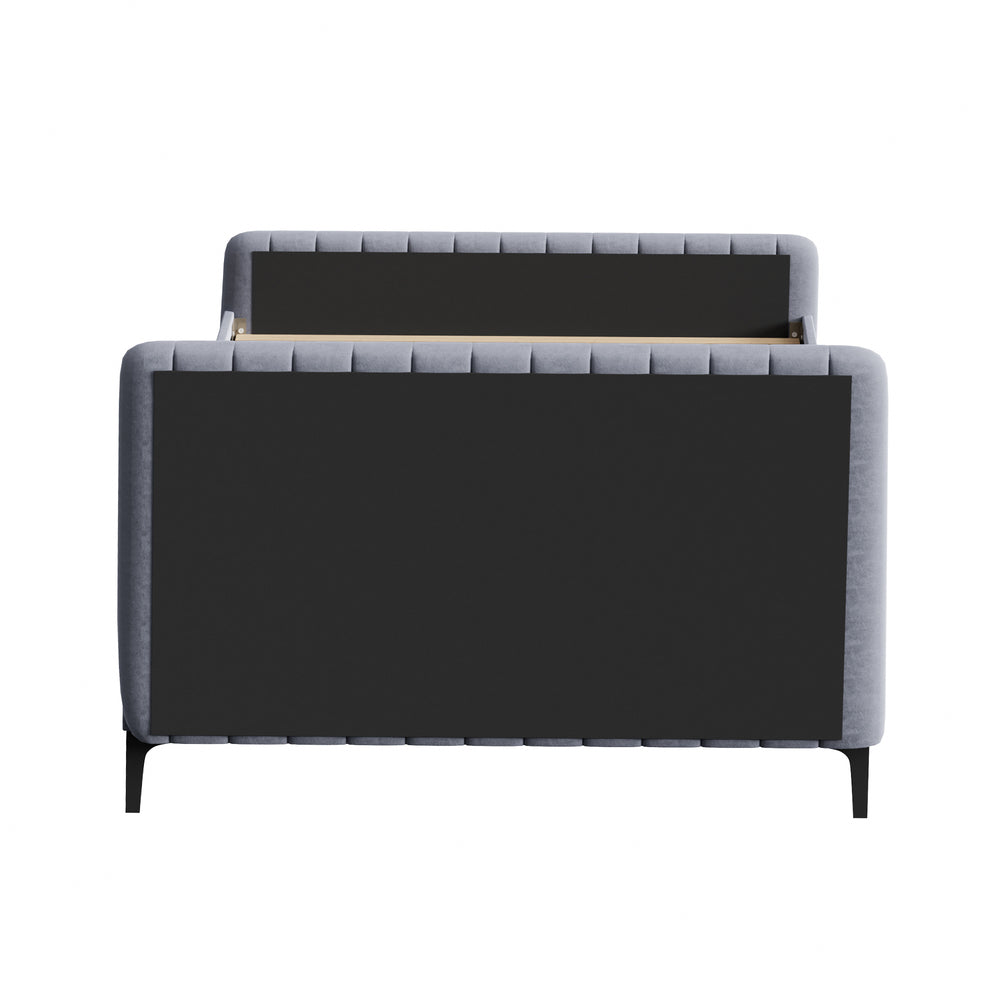 Bed Frame Double Size Beds Platform Velvet Fabric Grey