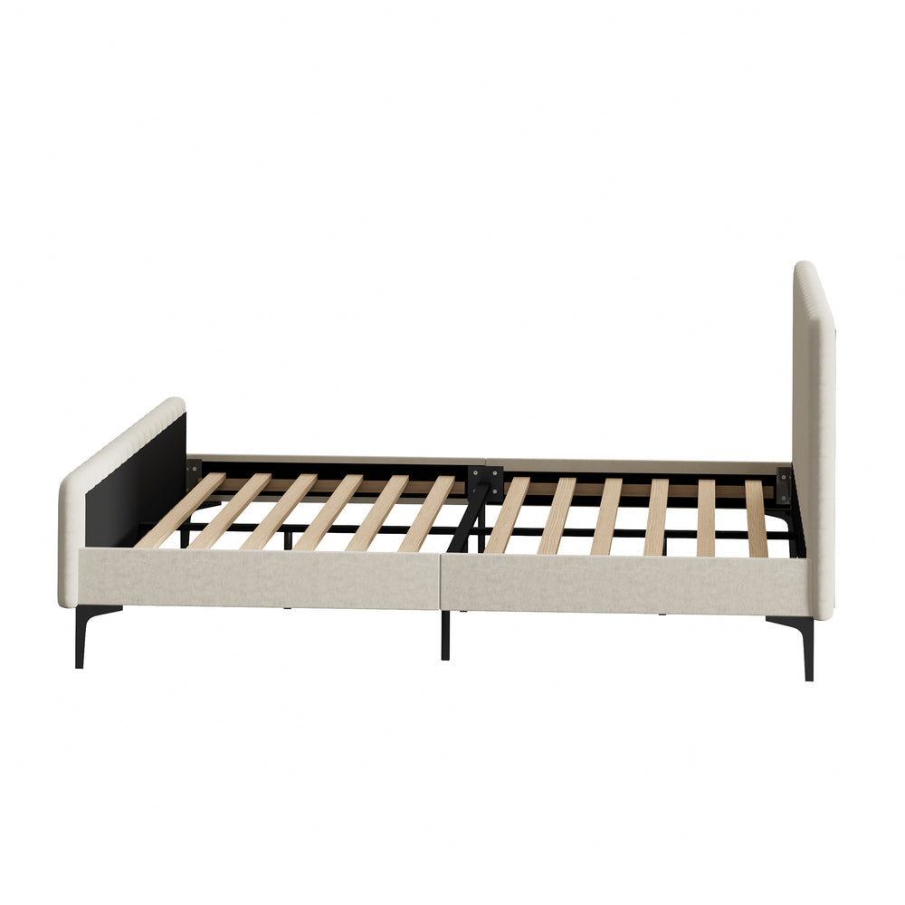 King Size Bed Frame Velvet Fabric Beige